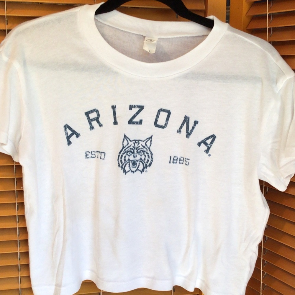 Alternative White Crop Top with Navy Arizona Graphic